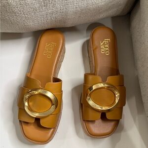 Franco Sarto Women's Brown Slide Sandals with Gold Accent